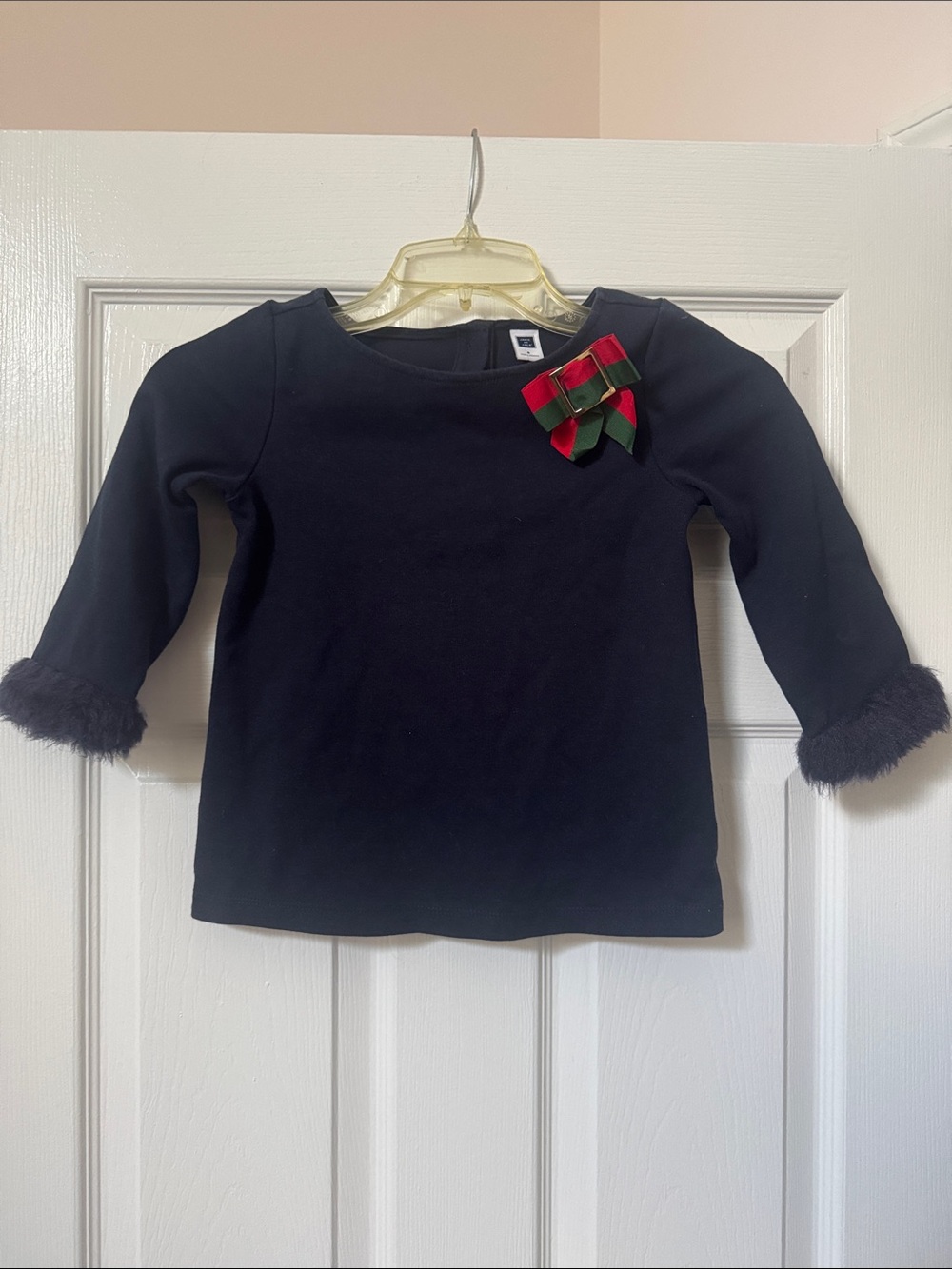 Janie and Jack Navy Blue Long-Sleeve Top with Plaid Bow. Size 6